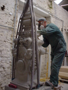 Harry Brockway carving as part of our restoration project on the fountain at Linlithgow Palace