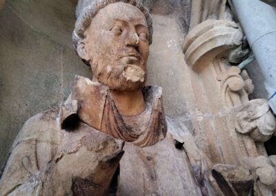 Weather damaged statue.